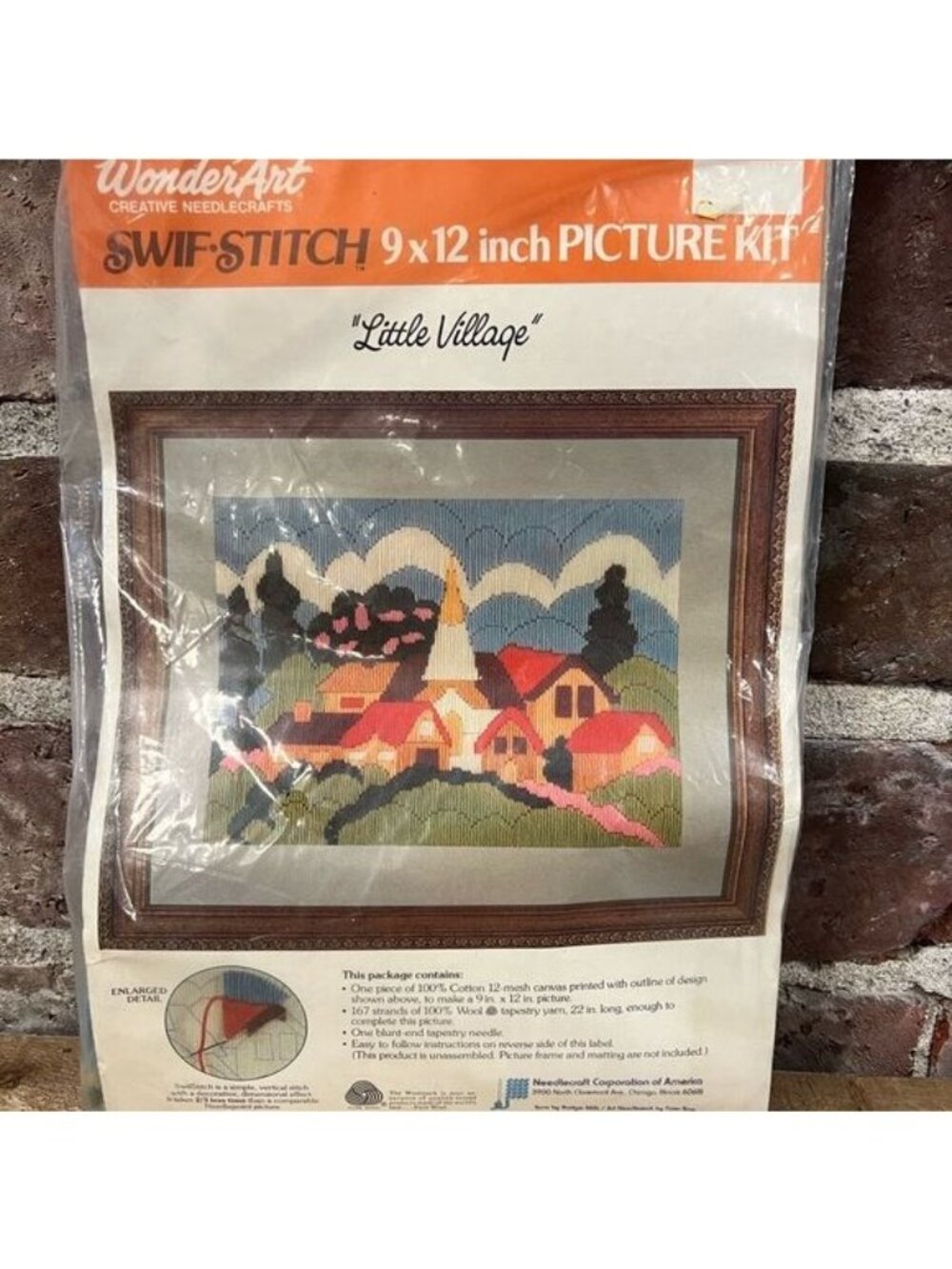 Wonder Art Swift Stitch Needle Craft Little Village Kit 9”x12”” Vtg NIP